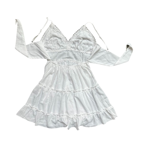 WOMENS BOHO STYLE V-NECK SPAGHETTI STRAP WHITE LACE DRESS / Size Small / NWOT - Picture 10 of 10